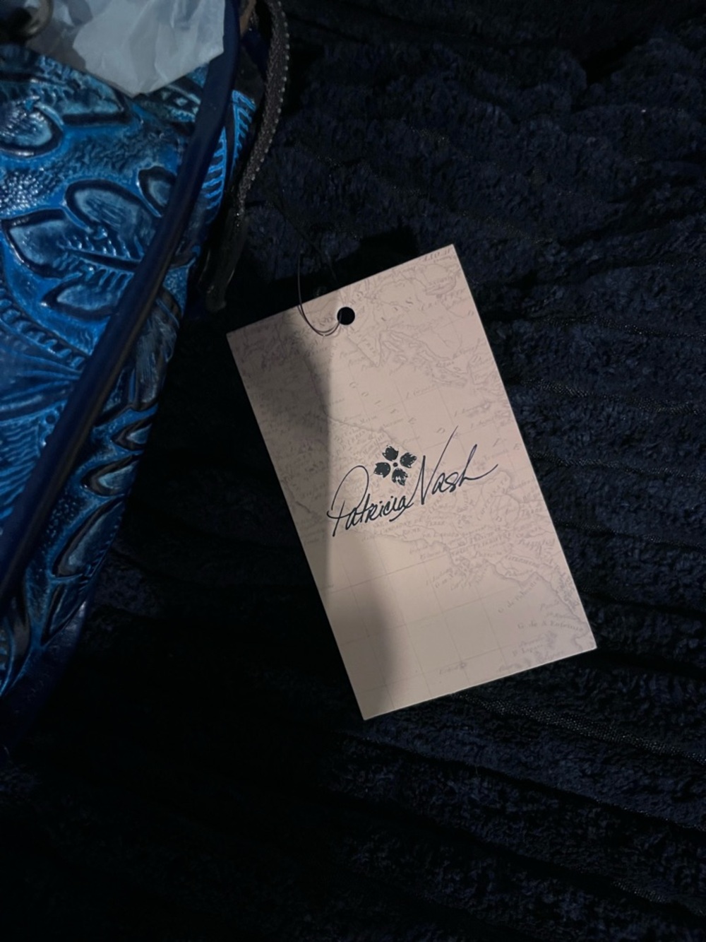 Blue Embossed Floral Leather Tote - Picture 3 of 11